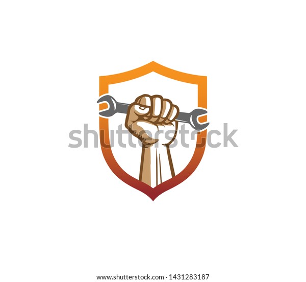Creative Shield Service Wrench Hand Logo\
Design Vector\
Illustration
