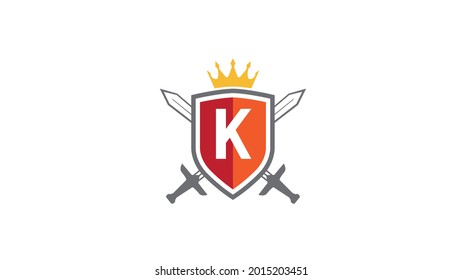 creative shield swords crown logo vector design