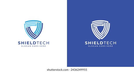 Creative Shield Tech Logo. Abstract Shield Technology with Modern Style. Cyberspace Logo Icon Symbol Vector Design Template.