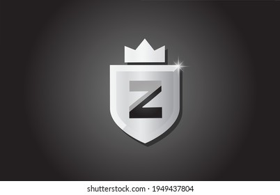 Creative shield Z alphabet letter logo icon in grey color. Corporate business design for company template identity with king crown and light spark