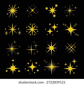 Creative Shining Star and Sparkle Illustration Pack with Bright Glow Effects, Luxury Light Details, and Modern Abstract Forms for Festive Visuals, Graphic Design, and Digital Decoration