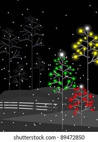 creativo y brillante árbol de navidad colorido con copos de nieve en fondo negro para Navidad y otras ocasiones.