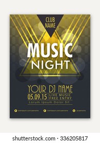 Creative shiny Template, Banner or Flyer design for Musical Night Party celebration.