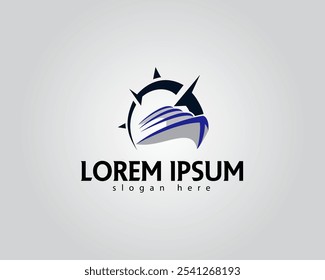 creative ship with circular compass logo design
