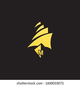 Creative ship concept logo design template with letter M symbol.