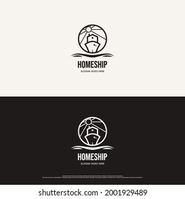 Design-Vorlage für Logo-Design-Vorlage für kreatives Schiff und Heimkombination