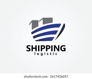 creative ship logistics, shipping logo, ship carrying two containers, logo design inspiration
