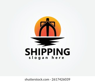creative ship logistics, shipping logo, ship with sunset, logo design inspiration