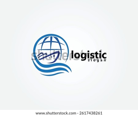 creative ship logistics, shipping logo, ship and waves combined with globe, logo design inspiration
