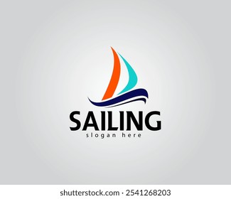 creative ship shaped waves accompanied by a combination of orange with navy blue and dark blue logo design