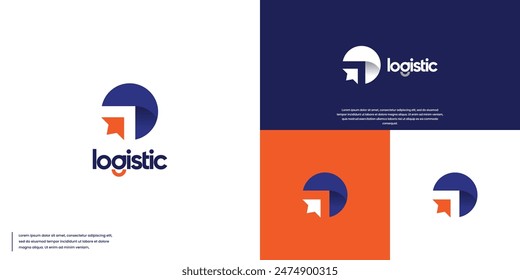 creative shipping logistics, arrow movement, transportation, vector logo design.