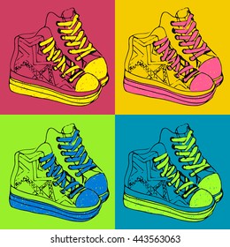 Creative shoes of different colors - vector illustration.