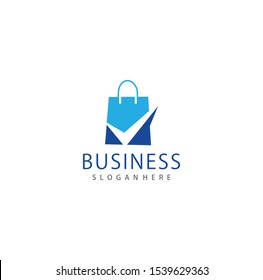Creative Shop Bag Check Logo Design Vector Symbol. Shoping Logo Design Business Template