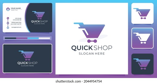creative shop logo modern design with business card template. online shop logo, gradient, branding.
