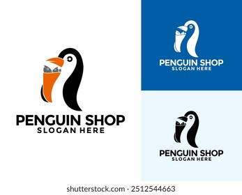 Creative Shop logo with Penguin logo vector, Shopping logo vector template