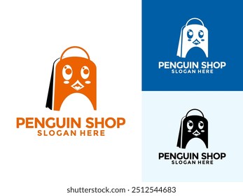 Creative Shop logo with Penguin logo vector, Shopping logo vector template