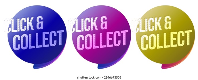 Kreatives Shop-Label mit Klick und sammeln Text-Set. Supermarkt-Tagknopf für Warenbestellung und schnellen Lieferservice wählen Sie Vektorgrafik auf weißem Hintergrund