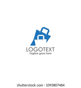 Creative shopping bag design. Online store logo design. Shopping bag icon. Two shopping bag, which one at negative  space