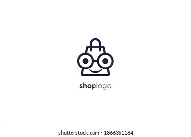 logotipo creativo de bolsos de compra, con una sonrisa alegre para compras en línea, etiquetas, etc. moderna plantilla de icono basada en vectores.