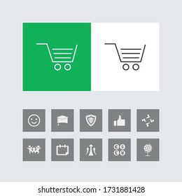 Creative shopping cart Line Icon with Bonus Icons. 