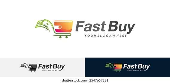 Diseño creativo del logotipo del Carrito de compras con los símbolos del icono de la cartera y del billete, logotipo rápido moderno de la compra