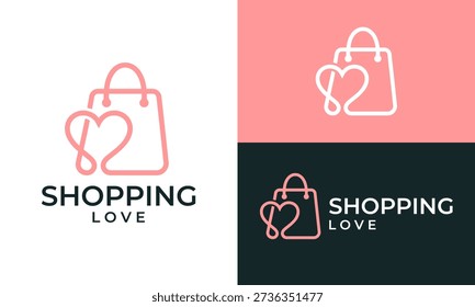 Creative shopping lovers logo design template illustration. Shopping bag with love design vector icon symbol