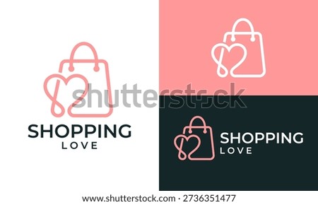 Creative shopping lovers logo design template illustration. Shopping bag with love design vector icon symbol