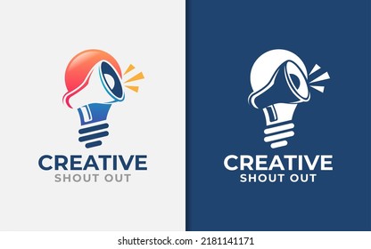 Creative Shout Out Logo Design with Abstract Light bulb and Megaphone Symbol Combination Concept. 