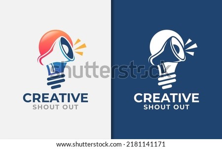 Creative Shout Out Logo Design with Abstract Light bulb and Megaphone Symbol Combination Concept. 
