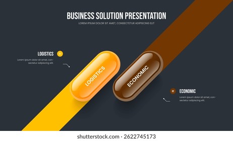 Creative Showcase Two Step Diagram Frame Design. Financial Planning Slideshow Layout Vector Illustration. Corporate Growth 2 Option Infographic Presentation Template.
