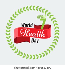 Creative sign or logo for 7 April - World Health Day Greeting stock vector. Red ribbon banner. Solid flat color design for Health Day concept