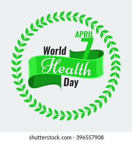 Creative sign or logo for 7 April - World Health Day Greeting stock vector. Green ribbon banner. Solid flat color design for Health Day concept