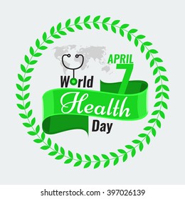 Creative sign or logo for 7 April - World Health Day Greeting stock vector. Green ribbon banner. Solid flat color design for Health Day concept