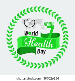Creative sign or logo for 7 April - World Health Day Greeting stock vector. Green ribbon banner. Solid flat color design for Health Day concept