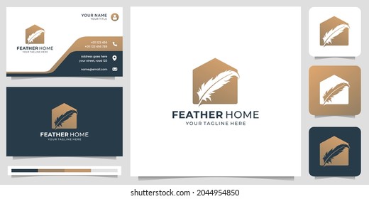 creative signature feather logo and home flat design concept. logo and business card template.