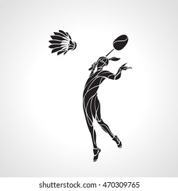 Creative silhouette of abstract female badminton player