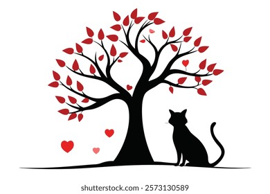 Creative Silhouette of Cat Under Love Tree
