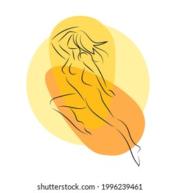 Creative silhouette of fitness woman. Art gymnastics dancing woman, line vector logo.