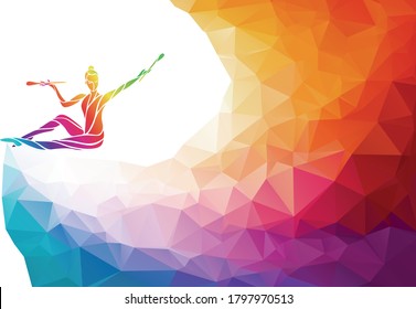 Creative silhouette of gymnastic girl. Art gymnastics with clubs