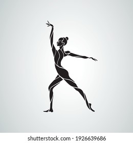 Creative silhouette of gymnastic girl. Art gymnastics dancing woman, vector illustration