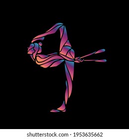 Creative silhouette of gymnastic girl. Art gymnastics with clubs