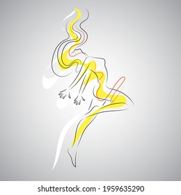 Creative Silhouette Of Gymnastic Girl. Art Gymnastics Dancing Woman, Line Art Logo.