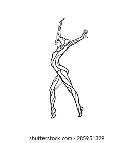 Creative silhouette of gymnastic girl. Art gymnastics, black and white vector illustration