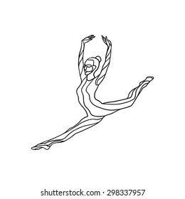 Creative silhouette of gymnastic girl. Art rhythmic gymnastics, black and white vector illustration