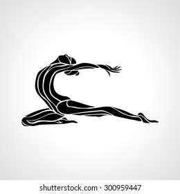 Creative silhouette of gymnastic girl. Art rhythmic gymnastics, black and white vector illustration