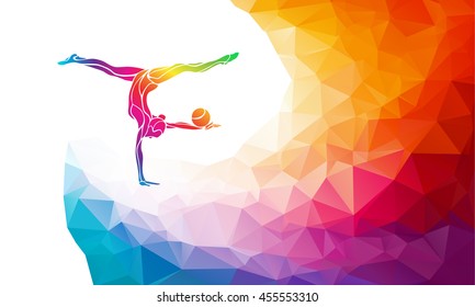 Creative silhouette of gymnastic girl. Art gymnastics with ball