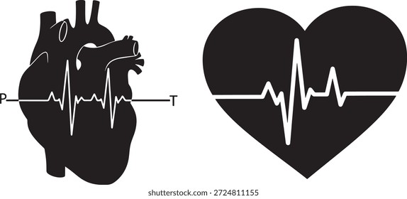 kreative Silhouette einer Herzform mit einer EKG-Pulsleitung durch die ENTER