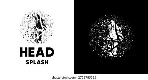Kreative Silhouette menschlichen Kopf mit dynamischen Tintenspritzer und gestressten Pinsel Texturen gebildet, Abstraktes Emblem Konzept mit Grunge Zerfall oder dispergiert für Markenidentität