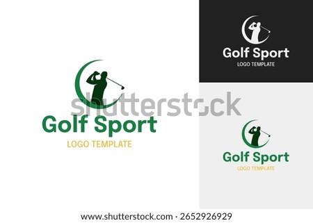 Creative silhouette man playing golf logo design template vector illustration
