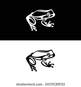 Creative silhouette outline of frog insect animal black and white colors 